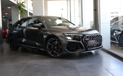 Audi RS3 Sedan 2023 - Daytona Grey on Black & Green Stitching